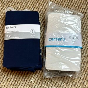 2 - NWT Carters 12-24 month toddler girl tights - white, cream, navy & black